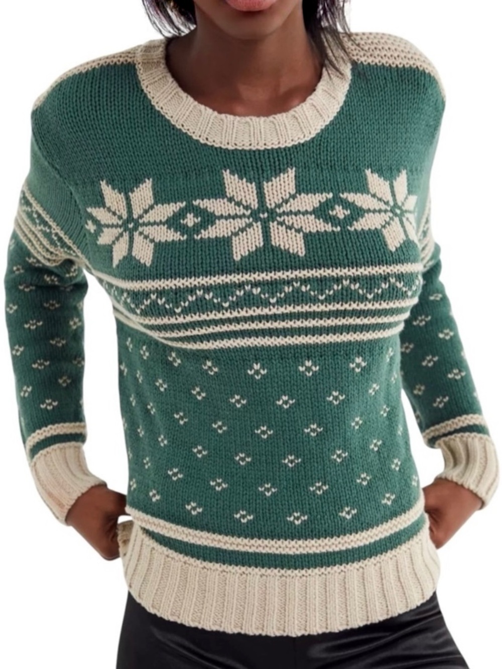 Urban Outfitters Fair Isle Nordic Sweater Green Cream XS NWT Holiday Knit
